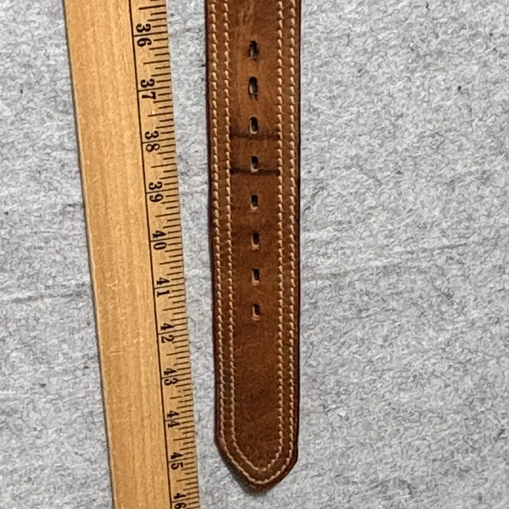 VTG Sears Leather Belt Brown Sz 42 Sundowner Reno Nevada Casino Brass Buckle USA